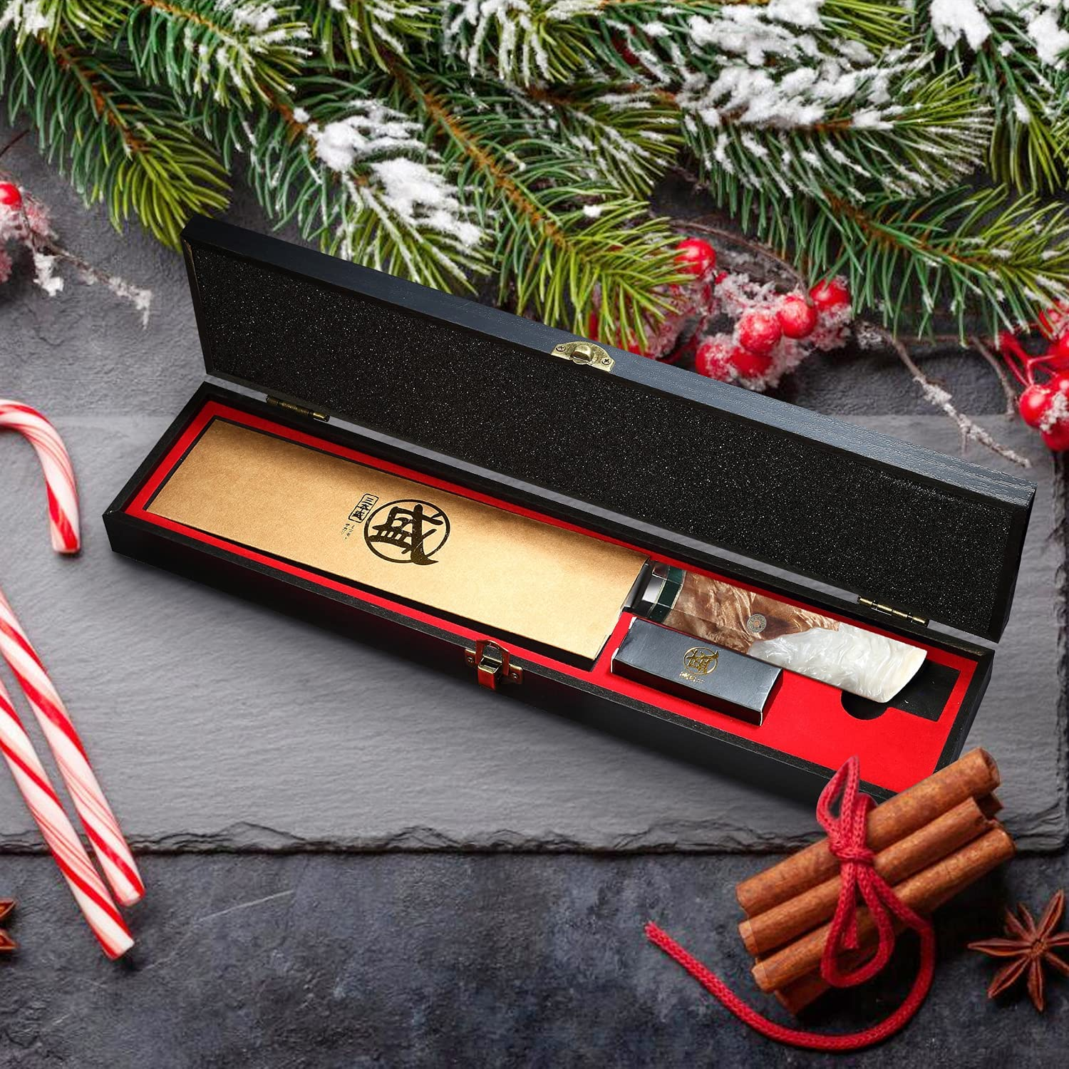 MITSUMOTO SAKARI 8 Inch Japanese Kiritsuke Chef Knife, Hand Forged 67 Layers 440C Damascus Steel Kitchen Knives, Professional Meat Sushi Chef'S Knife (Blue Pomegranate Handle & Gift Box)