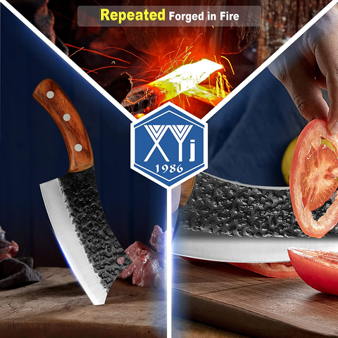 Image of Authentic XYJ FULL TANG 6.2 Inch Kitchen Knife Chef Knives with Carrying Leather Knife Sheath 4Cr13 Stainless Steel Slicing Cutting Butcher Knives for Meat Vegetable Cooking Tool