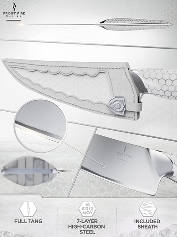 Image of DALSTRONG Chef Knife - 8 Inch - Frost Fire Series - High-Chromium 10CR15MOV Stainless Steel Kitchen Knife - Sand Blasted Frosted Finish - White Honeycomb Handle - Sheath - NSF Certified