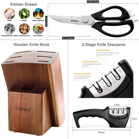 Image of KONOLL Kitchen Knife Block Set 9 Pcs Chef Knife Box Set Ultra Sharp Forged Knives Set, Meat Cleaver HC Stainless German Steel with Full Tang Wood Handle (Knife Block Set 9 Pcs)