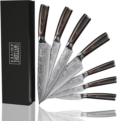 Image of Yatoshi 7 Knife Set - Pro Kitchen Knife Set Ultra Sharp High Carbon Stainless Steel with Ergonomic Handle