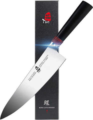 Image of TUO Chef Knife 8 Inch Kitchen Knife Cooking Knife Chef'S Knife Pro Japanese Gyuto Knife for Vegetable Fruit and Meat, AUS-8 High Carbon Stainless Steel with Ergonomic Handle Gift Box, Ring Lite Series