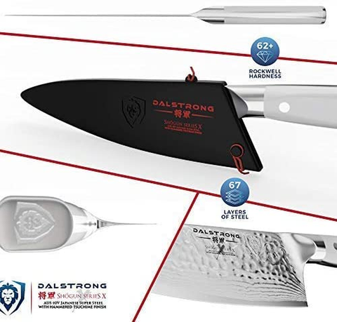 Image of DALSTRONG Chef Knife - 8 Inch - Shogun Series - Damascus - Japanese AUS-10V Super Steel Kitchen Knife - White Handle - Razor Sharp Knife - W/Sheath