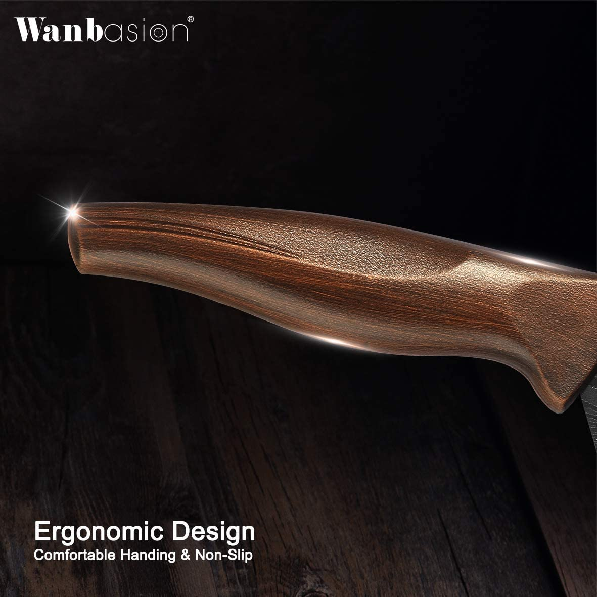 Matte Black Titanium Plated Stainless Steel Kitchen Knife Set, Chef Kitchen Knife Set Professional, Dishwasher Safe Kitchen Knife Set with Damascus Style