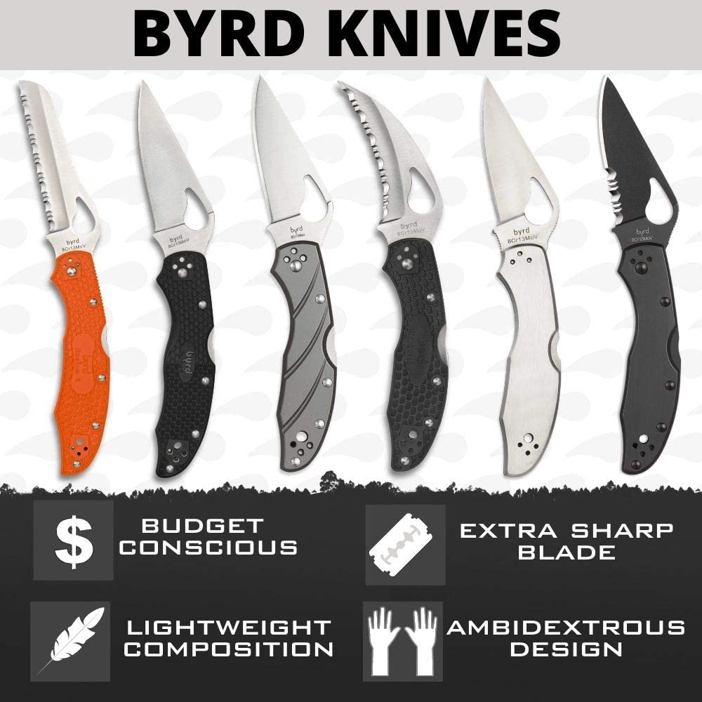 Byrd by Spyderco Cara Cara 2 Rescue Lightweight Knife with 3.88" Stainless Steel Sheepfoot Blade and High Performance Black FRN Handle - Spyderedge - BY17SBK2