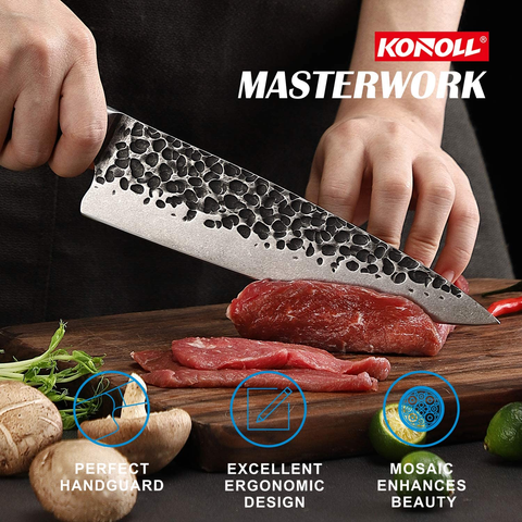 Image of KONOLL Kitchen Knife Block Set 9 Pcs Chef Knife Box Set Ultra Sharp Forged Knives Set, Meat Cleaver HC Stainless German Steel with Full Tang Wood Handle (Knife Block Set 9 Pcs)