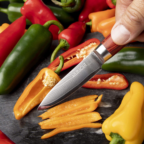Image of Damascus Paring Knife, 3.5 Inch Japanese VG-10 Stainless Steel Super Sharp Small Kitchen Knives with Pakkawood Handle