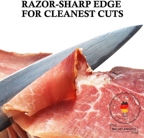 Image of MICHELANGELO Professional Chef Knife 8 Inch Pro, German High Carbon Stainless Steel Knife with Ergonomic Handle, Japanese Knife, Chef Knife for Kitchen - 8 Inch, Etched Damascus Pattern