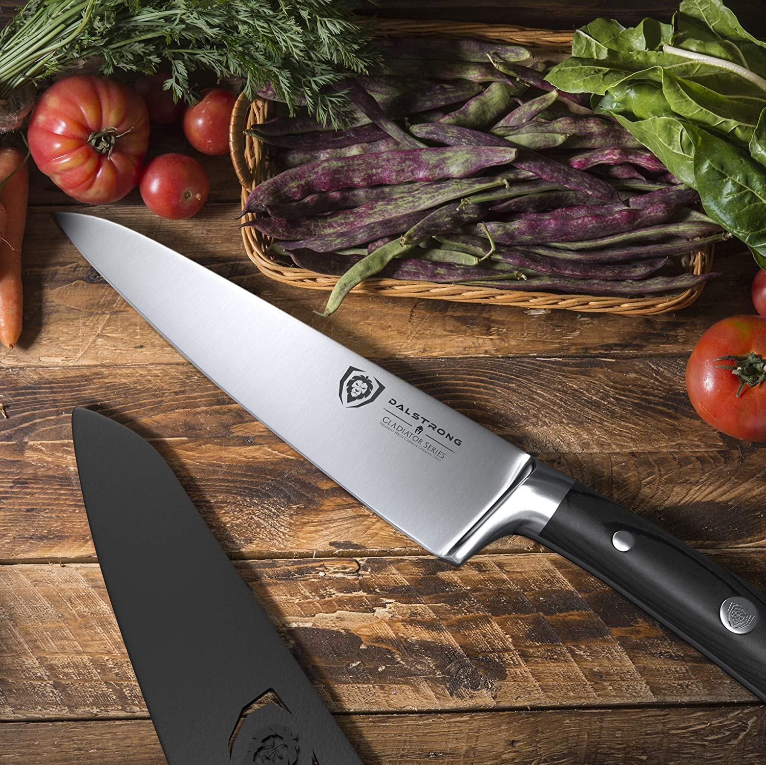 DALSTRONG Chef Knife - 7 Inch - Gladiator Series - Forged High Carbon German Steel - Razor Sharp Kitchen Knife - Full Tang - Black G10 Handle - Sheath Included - NSF Certified