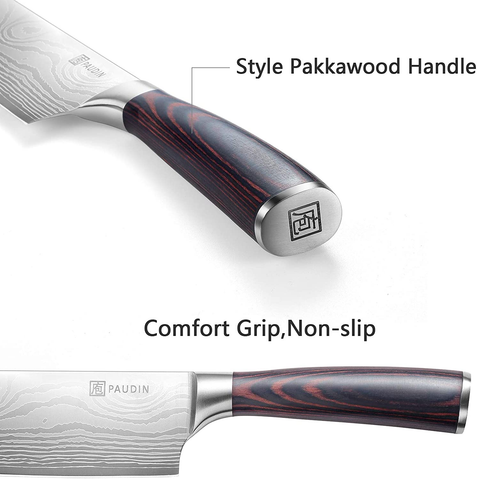 Image of Nakiri Knife - PAUDIN Razor Sharp Meat Cleaver 7 Inch High Carbon German Stainless Steel Vegetable Kitchen Knife, Multipurpose Asian Chef Knife for Home and Kitchen with Ergonomic Handle