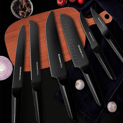 Image of Knife Set, 15 Pieces Chef Knife Set with Block for Kitchen, German Stainless Steel Knife Block Set, Dishwasher Safe, Elegant Black