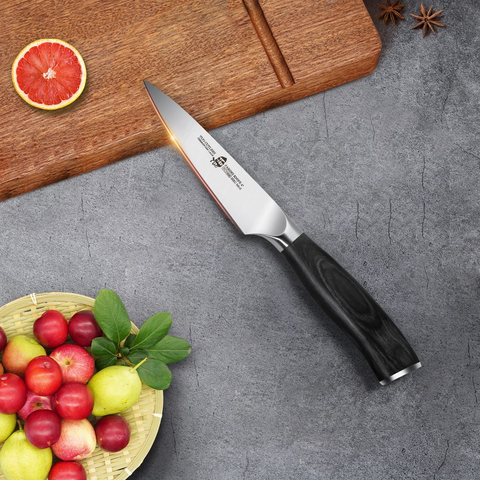 Image of TUO Fruit Knife Veggies Fruit Knives 4 Inch Paring Knife Small Kitchen Knife for Cutting Fruit Ultra Sharp,Ergonomic Pakkawood Handle German Stainless Steel Gift Box, Fiery Phoenix Series - Black