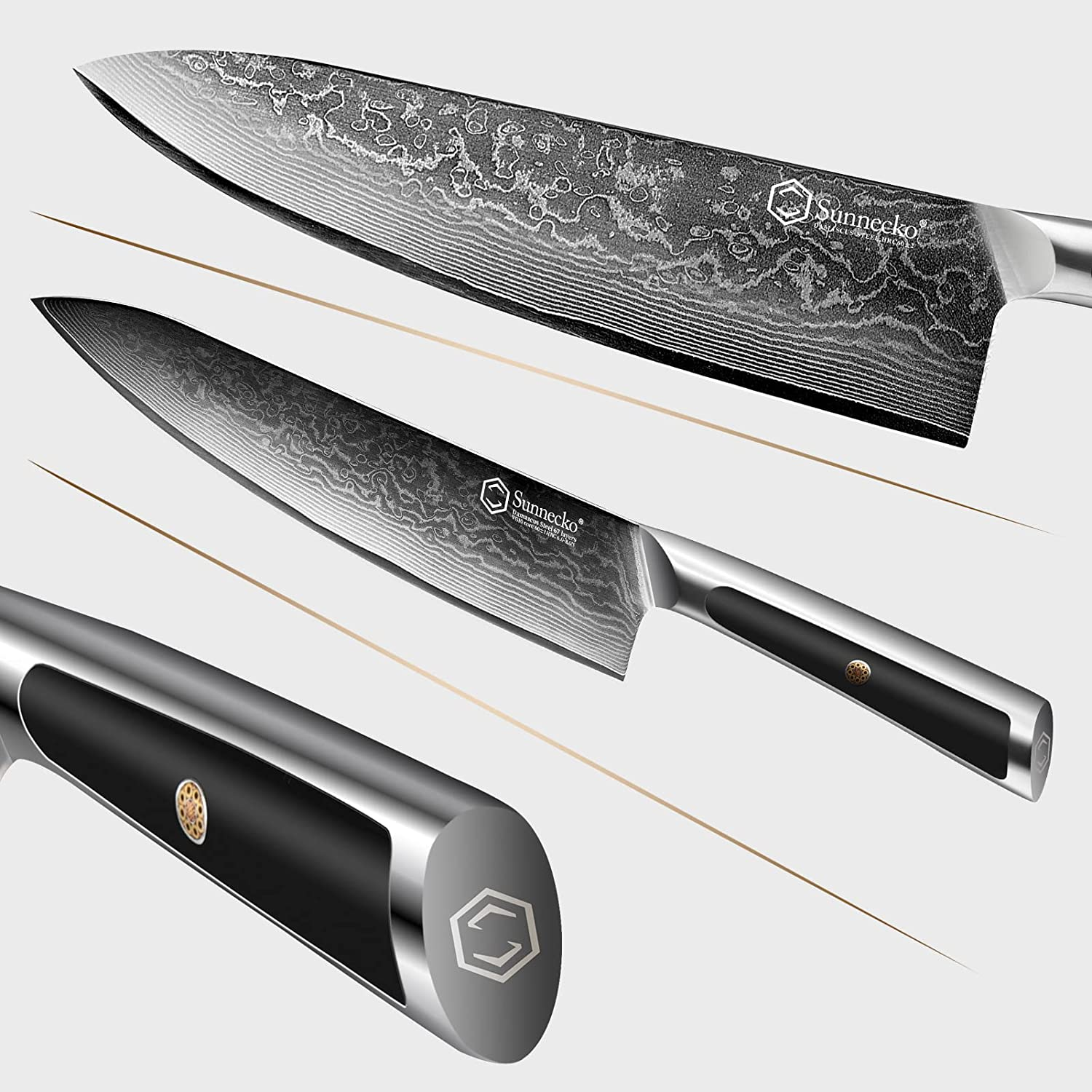 Sunnecko Damascus Chef Knife 8 Inch- Razor Sharp Kitchen Knife Made of Damascus VG-10 Steel with Rivet Full Tang Solid Handle-Professional Japanese Chef'S Meat Knife