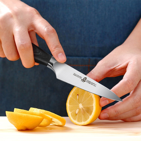 Image of TUO Fruit Knife Veggies Fruit Knives 4 Inch Paring Knife Small Kitchen Knife for Cutting Fruit Ultra Sharp,Ergonomic Pakkawood Handle German Stainless Steel Gift Box, Fiery Phoenix Series - Black
