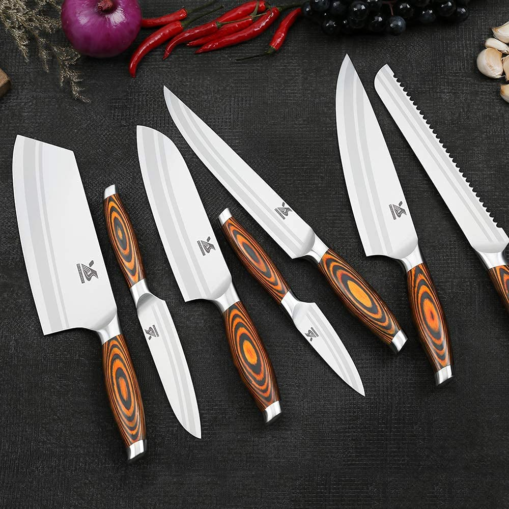 MSY BIGSUNNY Knife Block Set 17-Piece Knife Set with Wooden Block - German Steel Perfect Cutlery Set Gift