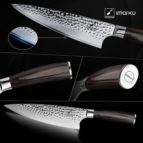Image of Chef Knife, Imarku 8 Inch Kitchen Knife Premium Sharp Cooking Knife HC German Stainless Steel Japanese Knife for Home Kitchen and Restaurant, Hand-Hammered, Ergonomic Handle, Gift Box