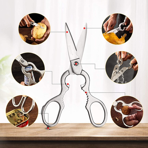 Image of XINZUO 7PC Damascus Steel Kitchen Knife Set with Acacia Wood Block,Multifunctional Kitchen Scissors,Professional Sharp Chef Knife Forged Vegetable Knife with Pakkawood Handle- He Series