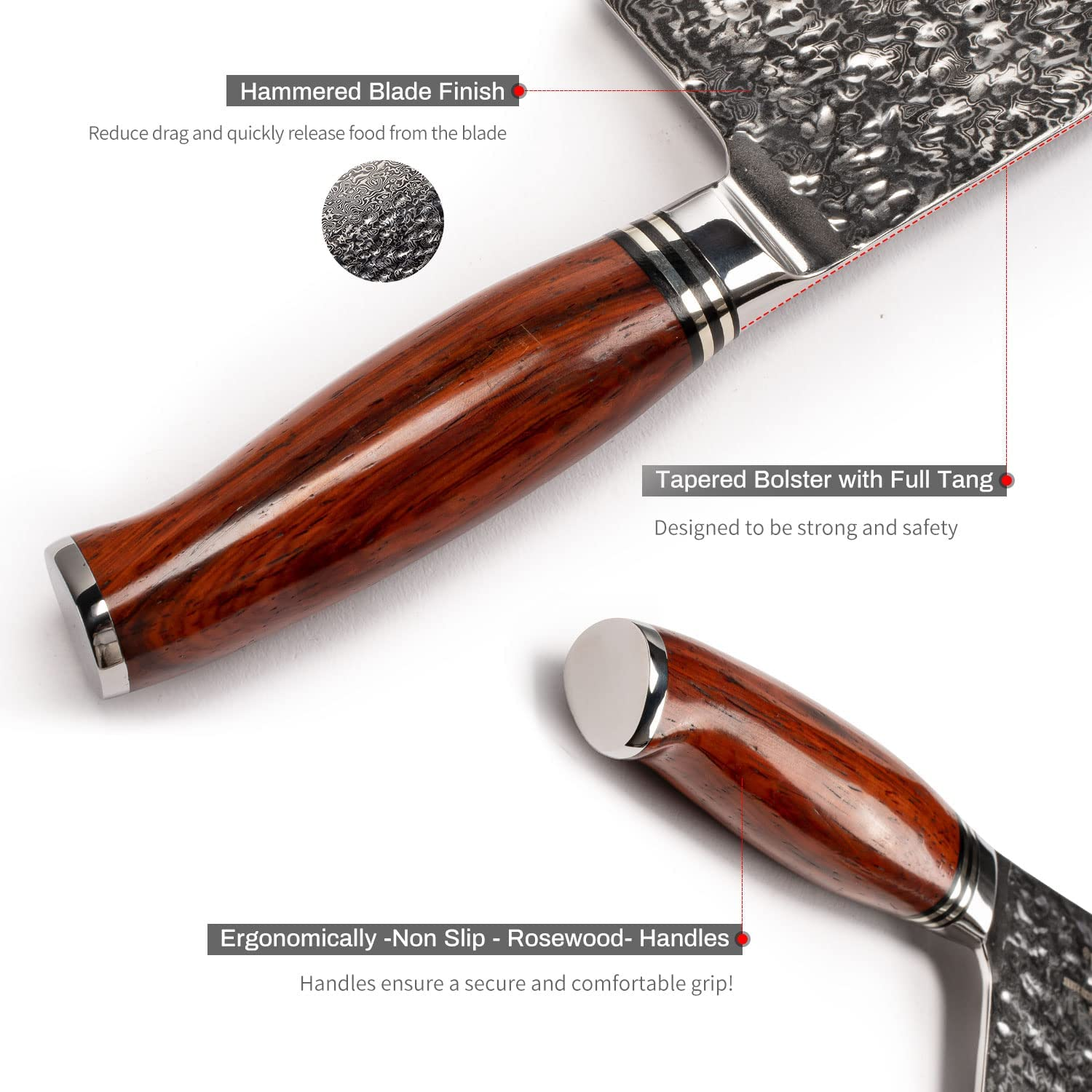 Damascus Kitchen Knife Set with Block Wooden and Sharpener Stone- Yarenh Professional Chef Knife Set 8 Piece - Japanese High Carbon Stainless Steel - Galbergia Wood Handle - Gift Box Packaging