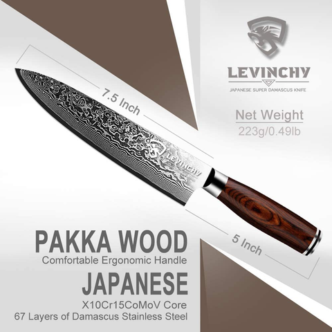 Image of LEVINCHY Damascus Chef'S Knife 8 Inch Professional Handmade Damascus Stainless Steel Kitchen Knife, Superb Edge Retention, Stain & Corrosion Resistant, Ergonomic PAKKA Wood Handle