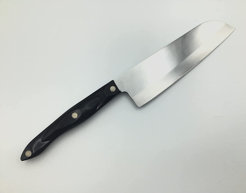Image of CUTCO Model 1766 Santoku Knife.......... 7.0" High Carbon Stainless Straight Edge Blade.............5.6" Classic Brown Handle (Sometimes Called "Black")....................In Factory-Sealed Plastic Bag.