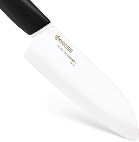 Image of Kyocera Advanced Ceramic Revolution Series 5-1/2-Inch Santoku Knife, Black Handle, White Blade