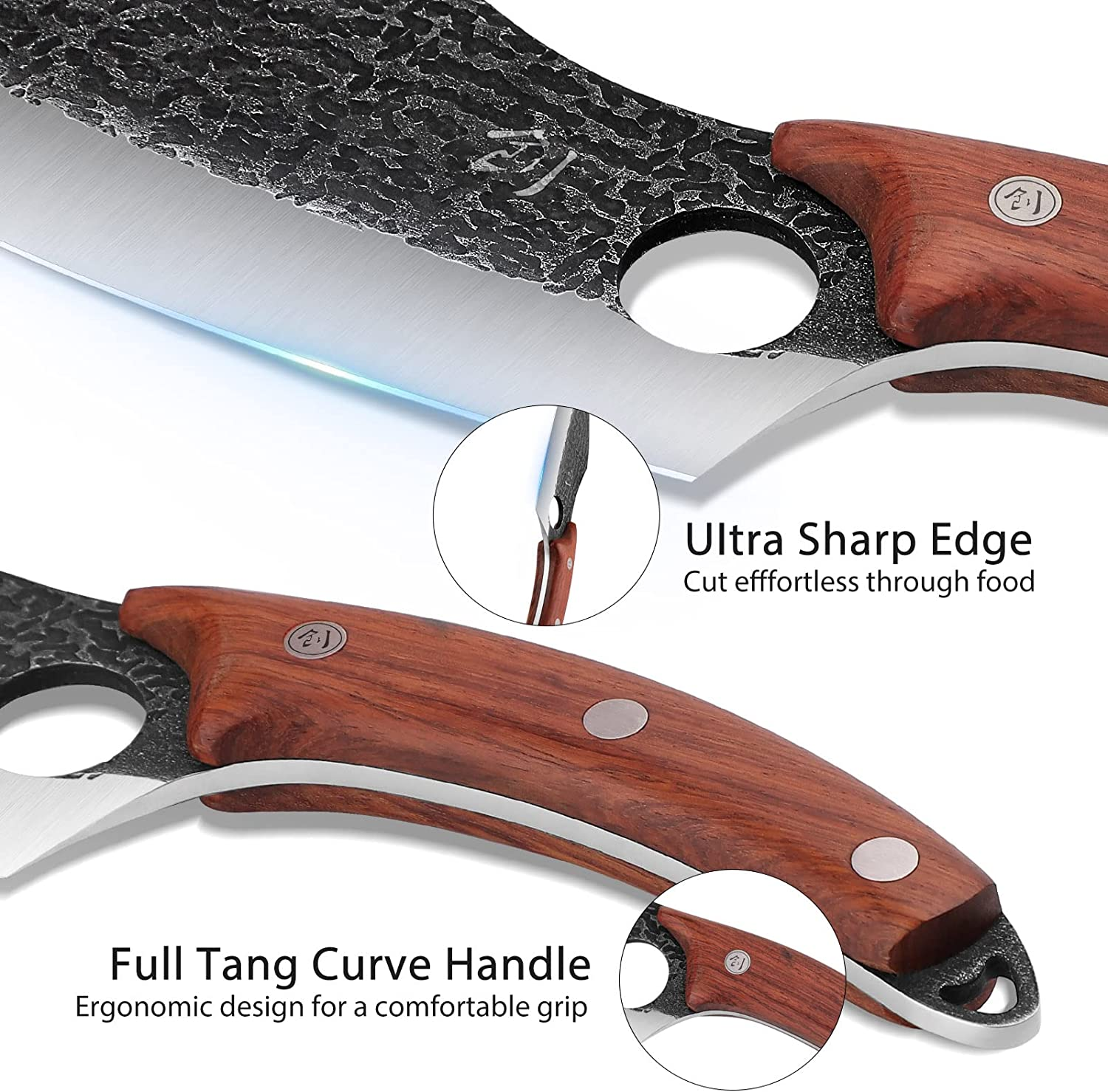 DRAGON RIOT Forged Cleaver Knife Boning Knife with Leather Sheath Carbon Steel Meat Butcher Chef Knife Mith the Pot Cleaver Knife Outdoor BBQ Knives for Kitchen Camping with Gift Box