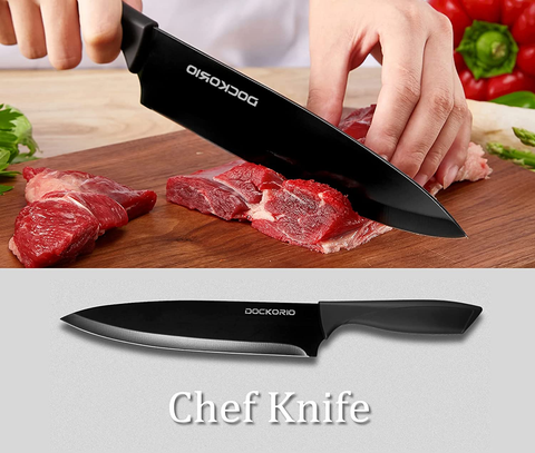 Image of Dockorio Kitchen Knife Set with Block, 19 PCS High Carbon Stainless Steel Sharp Kitchen Knife Set Includes Serrated Steak Knives Set, Chef Knives, Bread Knife, Scissor, Sharpener, All in One Knife Set