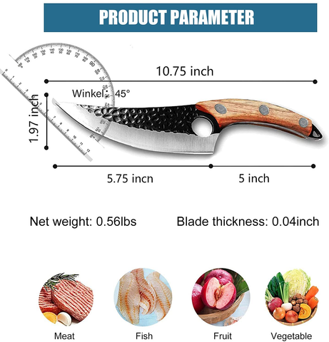 Image of ZENG Butcher Knife Hand Forged Boning Knife with Sheath, Viking Knife, Huusk Japanese Knife, High Carbon Steel Fillet Chef Knife Meat Cleaver Knife for Kitchen, Camping, BBQ