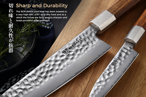 Image of KEEMAKE Japanese Knife Gyuto Chef Knife 8 Inch Kitchen Knife, Hand Forged Sharp Knife 3 Layer 9CR18MOV High Carbon Steel Cooking Knife with Octagonal Rosewood Handle