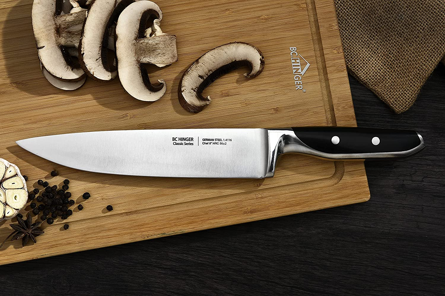 BC.HINGER Professional Chef Knife, 8 Inch Pro Kitchen Knife, German High Carbon Stainless Steel Knife with Ergonomic Handle and Gift Box,Ultra Sharp Blade,Suitable for All Cutting Task