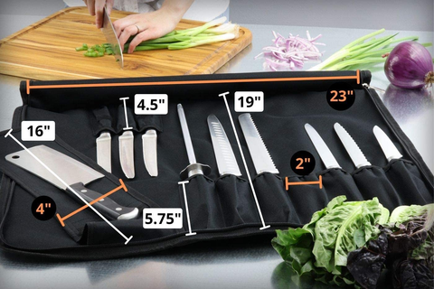 Image of Chef’S Knife Roll Bag (14 Slots) Holds 10 Knives plus Meat Cleaver, Utility Pocket, and 4 Tasting Spoons! Our Durable Knife Carrier Includes Shoulder Strap and Name Card Holder. (Knives Not Included)