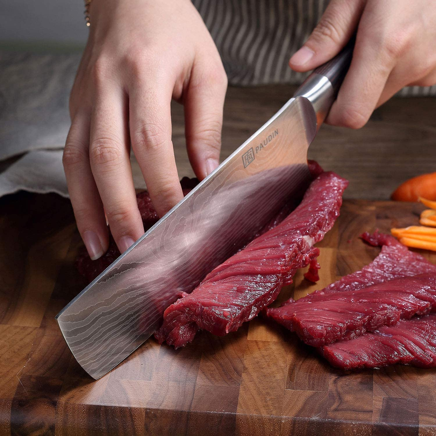 Nakiri Knife - PAUDIN Razor Sharp Meat Cleaver 7 Inch High Carbon German Stainless Steel Vegetable Kitchen Knife, Multipurpose Asian Chef Knife for Home and Kitchen with Ergonomic Handle