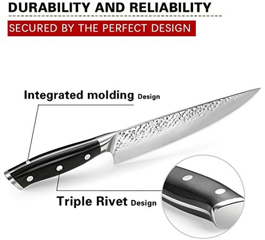 Pro Chef Knife 8 Inch, Japanese AUS-10V Super Stainless Steel Kitchen Knife with Hammer Finish, Chefs Knife with a Triple-Riveted Ergonomic Handle, Professional Durable Cooking Knife with Gift Box