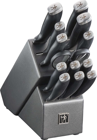 Image of HENCKELS Silvercap 14-Pc Kitchen Knife Set with Block Set, Chef Knife, Bread Knife, Steak Knife Set, Black