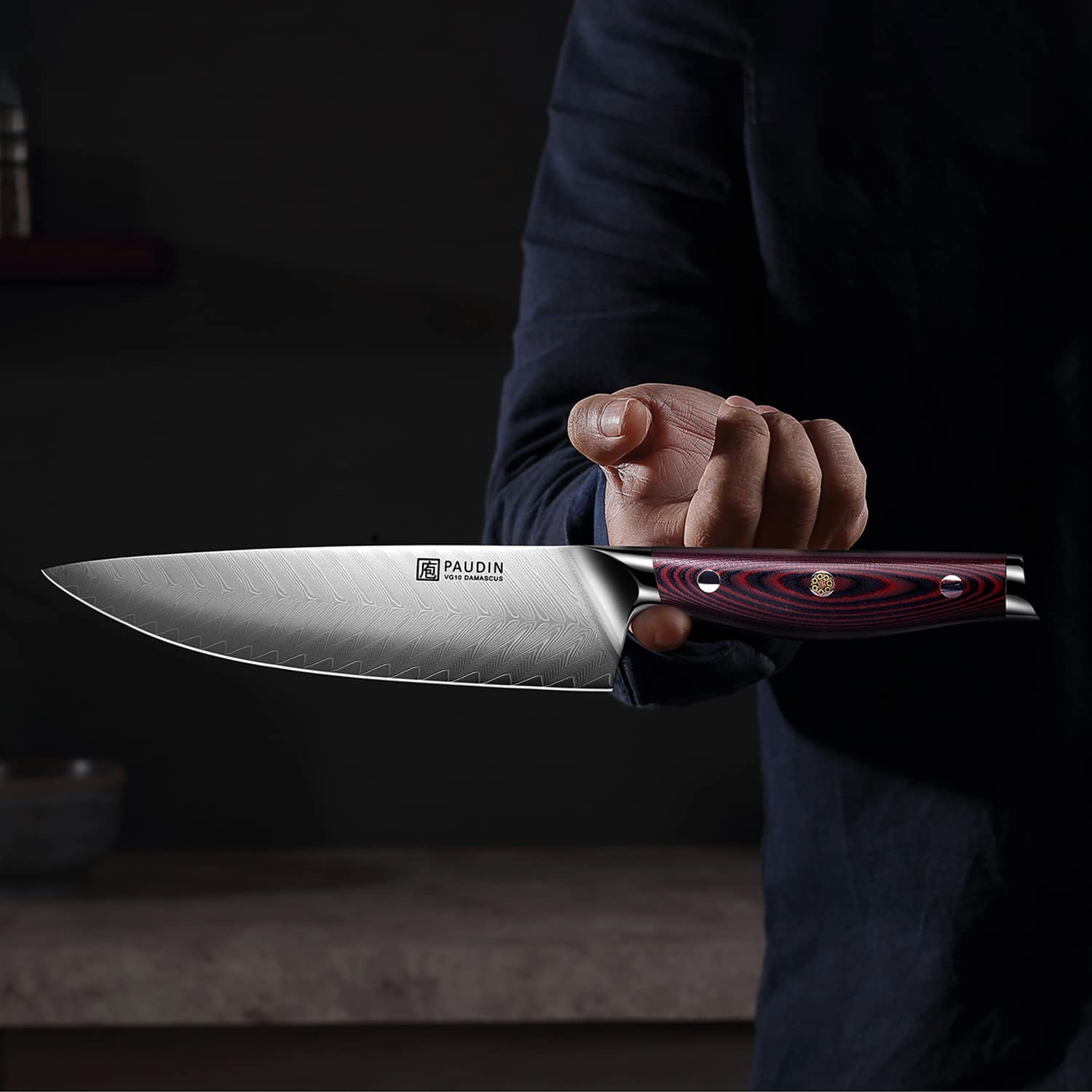 PAUDIN Damascus Chef Knife, 8 Inch Professional High Carbon VG10 Stainless Steel Kitchen Knife, Ultra Sharp Blade Kitchen Knives with Full Tang Ergonomic G10 Handle for Home Kitchen and Restaurant