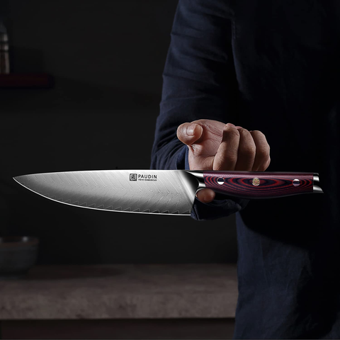 Image of PAUDIN Damascus Chef Knife, 8 Inch Professional High Carbon VG10 Stainless Steel Kitchen Knife, Ultra Sharp Blade Kitchen Knives with Full Tang Ergonomic G10 Handle for Home Kitchen and Restaurant