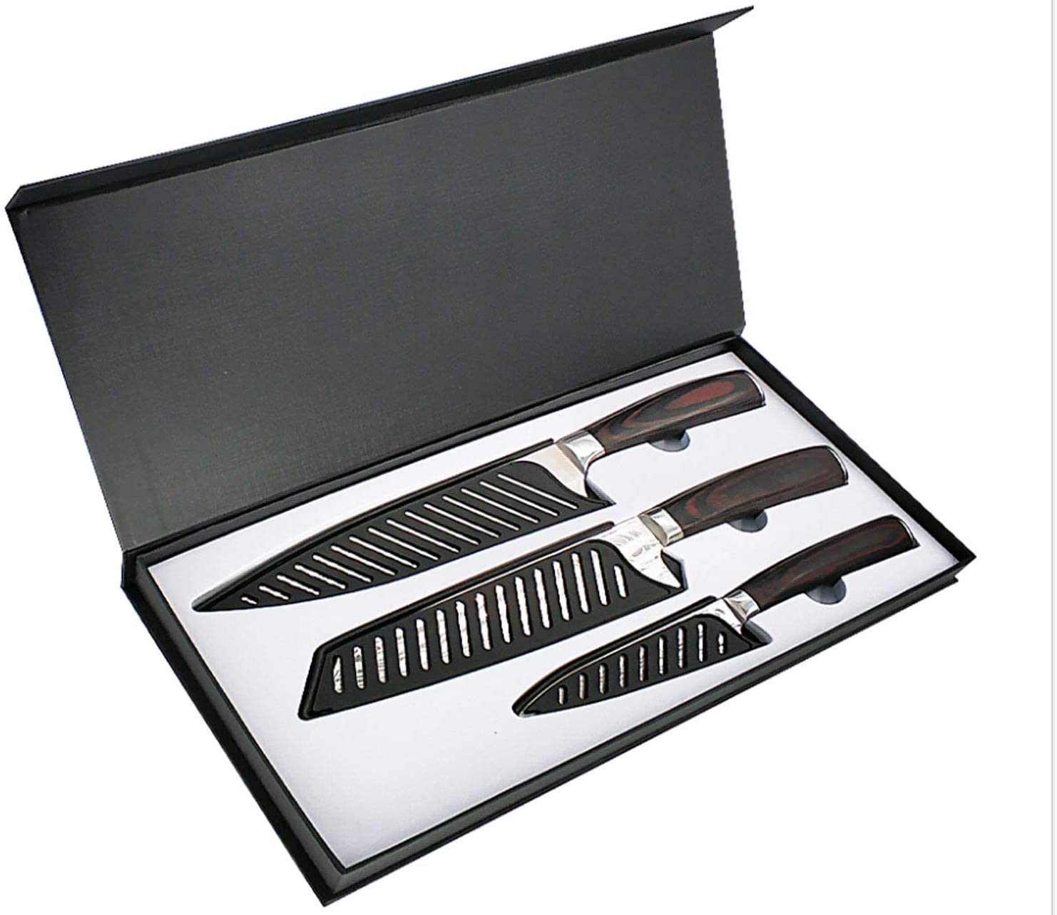 Professional Kitchen Knives High Carbon Stainless Steel Chef Knife Set,3Pcs Ultra Sharp Japanese Knife with Sheath,Ergonomic Pakkawood Handle Elegant Gift Box for Home or Restaurant