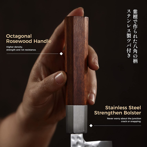 Image of KEEMAKE Japanese Knife Gyuto Chef Knife 8 Inch Kitchen Knife, Hand Forged Sharp Knife 3 Layer 9CR18MOV High Carbon Steel Cooking Knife with Octagonal Rosewood Handle