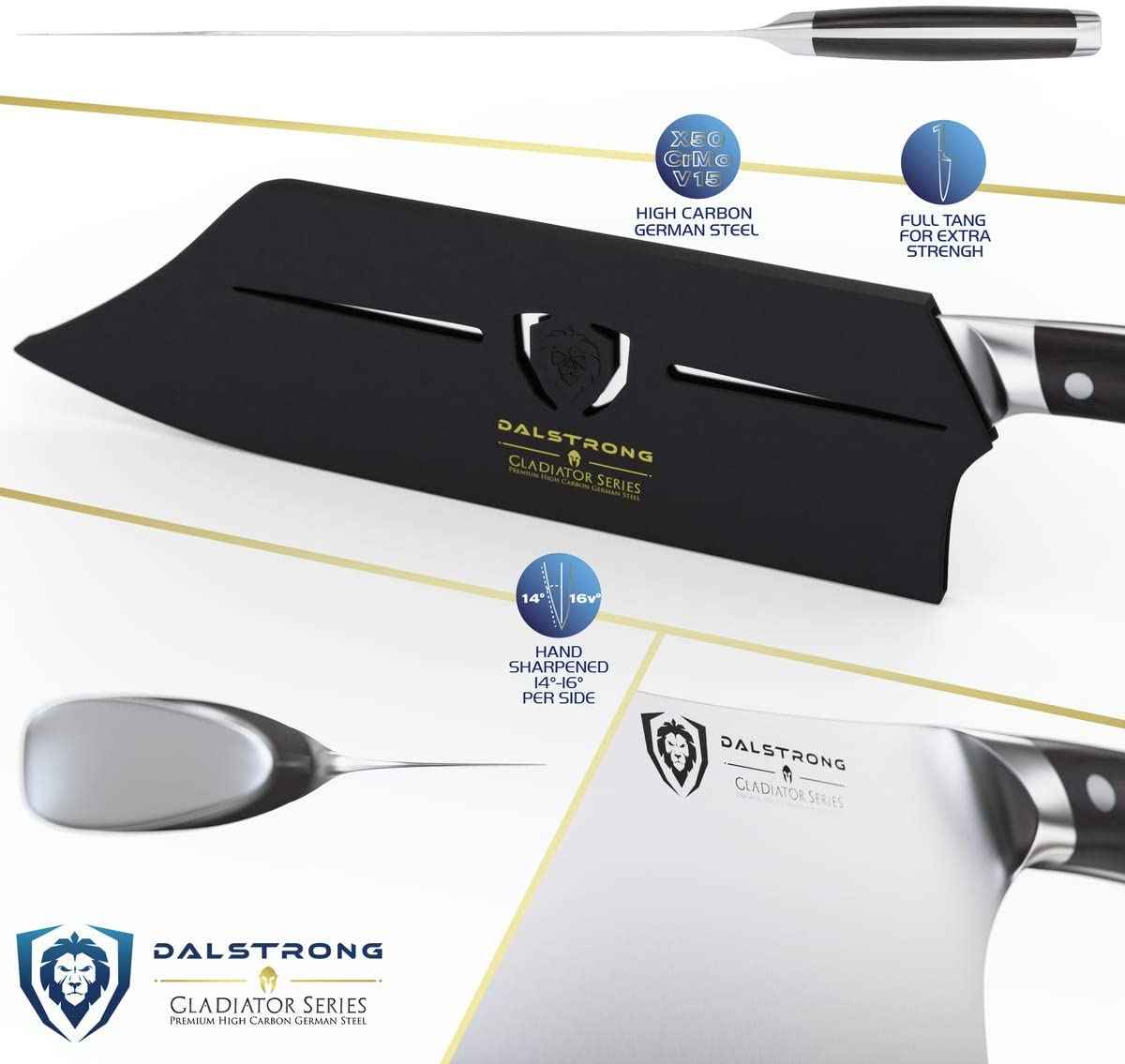 DALSTRONG - Chef & Cleaver Hybrid Knife - 12" Extra-Large - "The 'Crixus" - Gladiator Series - German HC Steel - G10 Handle - W/Sheath - NSF Certified