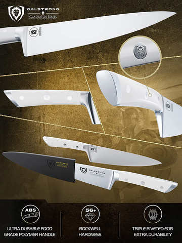 Image of DALSTRONG Chef Knife - 8 Inch - Gladiator Series - Forged High Carbon German Steel - Razor Sharp Kitchen Knife - Full Tang - Glacial White ABS Handle - Sheath Included - NSF Certified