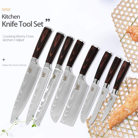 Image of XYJ Stainless Steel Kitchen Knives Set 8 Piece Chef Knife Set with Carry Case Bag & Sheath Well Balance Ergonomic Handle