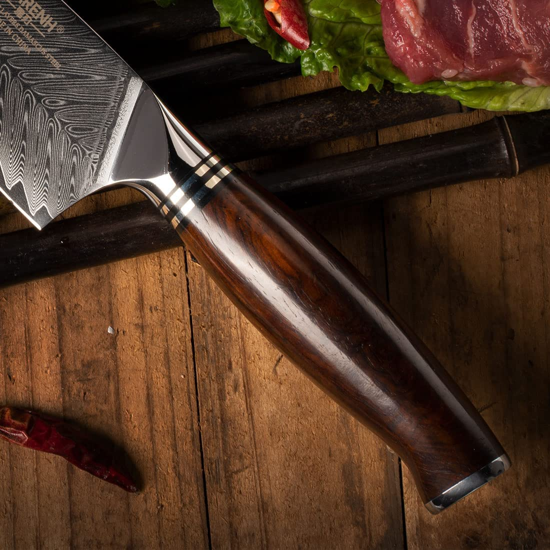 YARENH Damascus Chef Knife 8 Inch with Sheath - Professional Kitchen Knife - 73 Layers Japanese Damascus High Carbon Steel - Full Tang Dalbergia Wood Handle - FYW Series