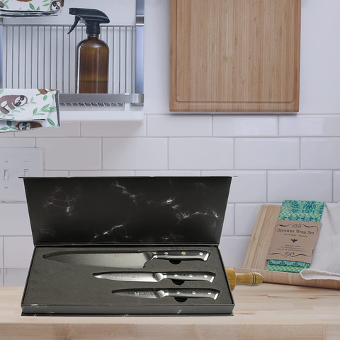 Image of Damascus Professional Knife Set of 8-Inch Chef Knife, 5-Inch Utility Knife 3.5-Inch Paring Knife