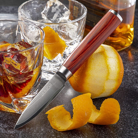 Image of Damascus Paring Knife, 3.5 Inch Japanese VG-10 Stainless Steel Super Sharp Small Kitchen Knives with Pakkawood Handle