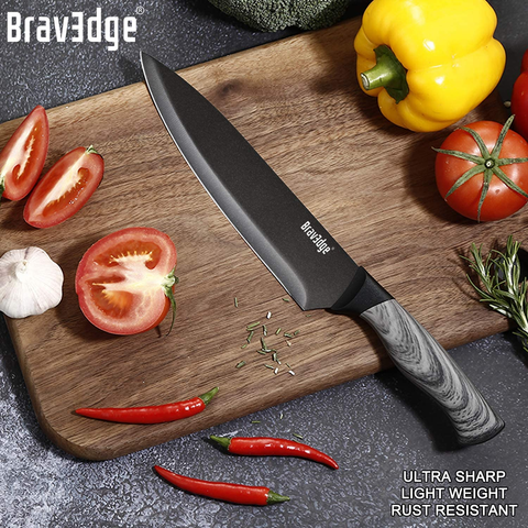 Image of Bravedge Chef Knife, 8 Inch Kitchen Knife with Sheath, High Carbon Stainless Steel Ultra Sharp Cooking Knife with Ergonomic Handle, Well Balanced & Easy to Clean & Dishwasher Safe