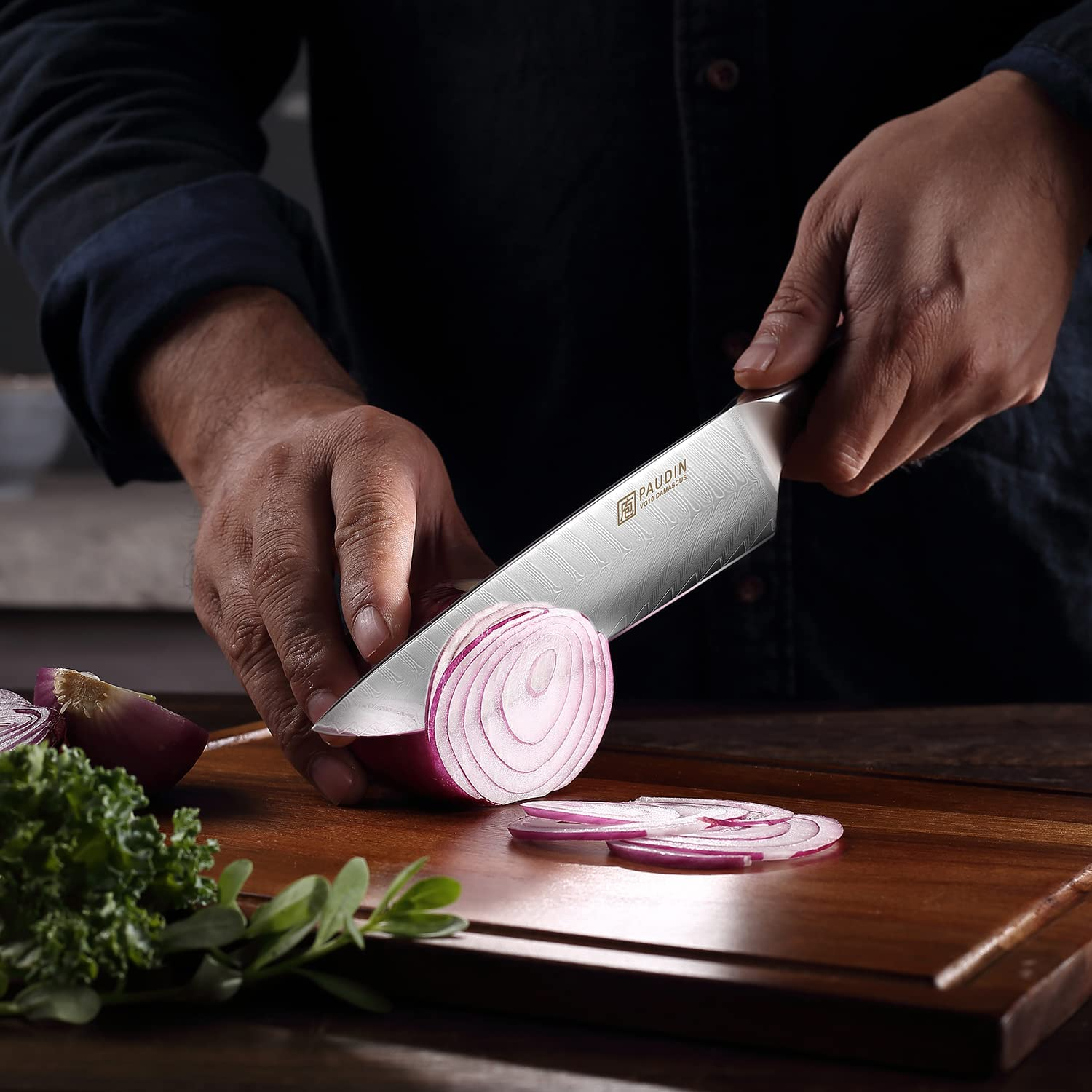 PAUDIN Damascus Chef Knife, 8 Inch Professional High Carbon VG10 Stainless Steel Kitchen Knife, Ultra Sharp Blade Kitchen Knives with Full Tang Ergonomic G10 Handle for Home Kitchen and Restaurant