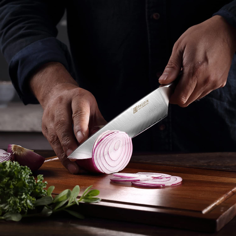 Image of PAUDIN Damascus Chef Knife, 8 Inch Professional High Carbon VG10 Stainless Steel Kitchen Knife, Ultra Sharp Blade Kitchen Knives with Full Tang Ergonomic G10 Handle for Home Kitchen and Restaurant