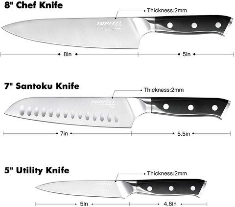 Image of Professional Chef Knife Set Sharp Knife, German High Carbon Stainless Steel Kitchen Knife Set 3 Pcs-8"Chefs Knife &7"Santoku Knife&5"Utility Knife, Knives Set for Kitchen with Gift Box