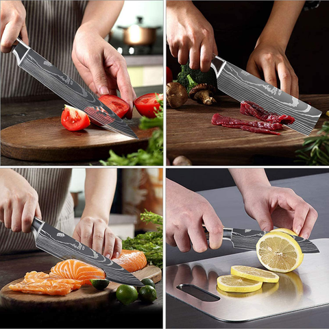Image of KEPEAK Chef Knife Sets 10 Piece, Kitchen Knives High Carbon Stainless Steel, with Pakkawood Handle, Professional Knife Sets for Vegetable Fruit Meat Cutting