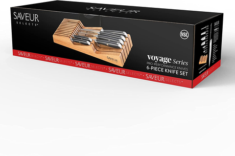 Image of Saveur Selects 1026306 German Steel Forged 6-Piece Knife Set with Bamboo in Drawer Storage Knife Block